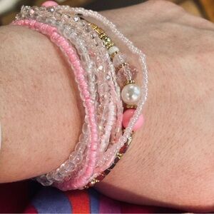 Elegant Pink and Gold Beaded Bracelet Set